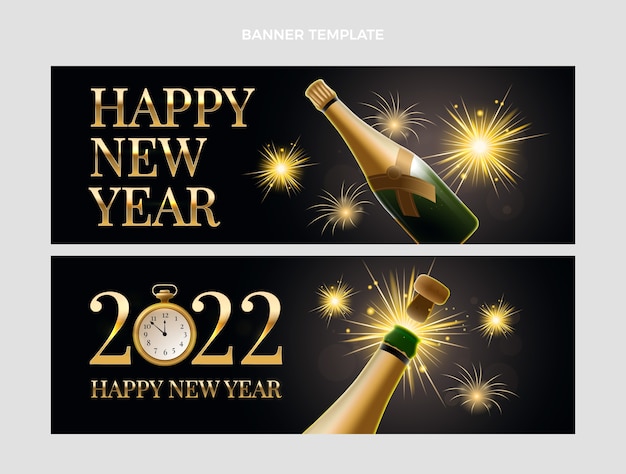 Premium Vector | Realistic new year horizontal banners set