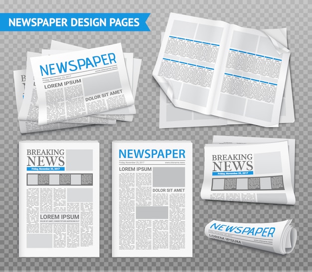 現実的な新聞透明セット 無料のベクター