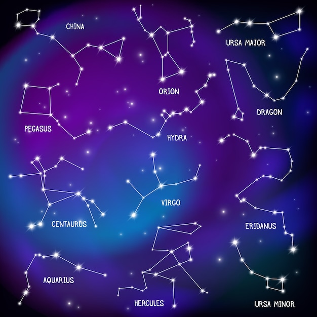 Free Vector | Realistic night sky poster with constellations