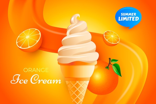 リアルなオレンジアイスクリーム広告 無料のベクター