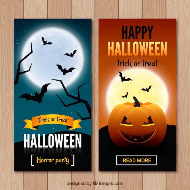 Free Vector | Realistic pack of halloween banners