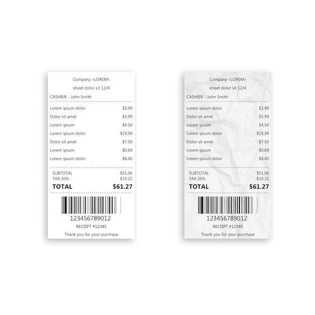 Realistic Paper Shop Receipt With Barcode Premium Vector