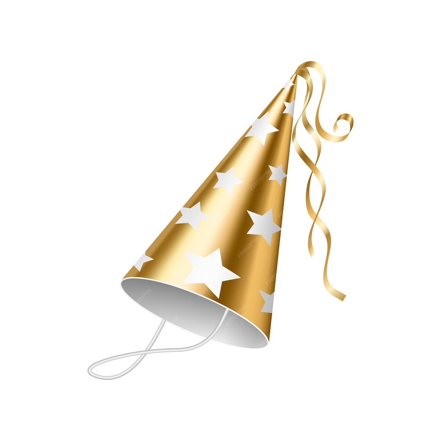 Premium Vector | Realistic party hat golden with silver stars and gold ...