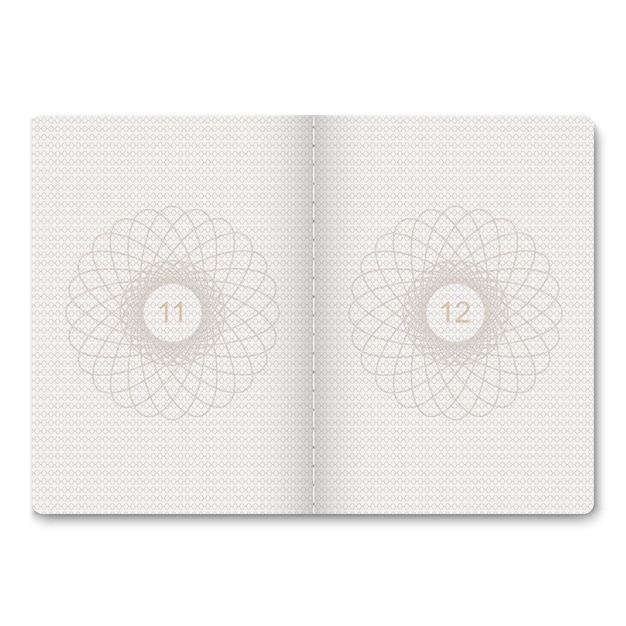 Realistic passport blank pages for stamps. empty passport with watermark. Premium Vector