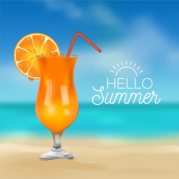 Premium Vector | Realistic photo of cocktail with hello summer message