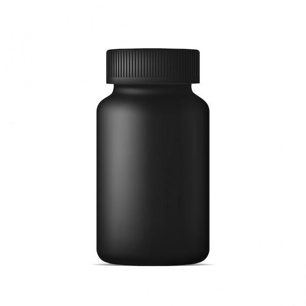 Download Realistic pill bottle. black plastic medicine container for drugs. sport, health and nutritional ...