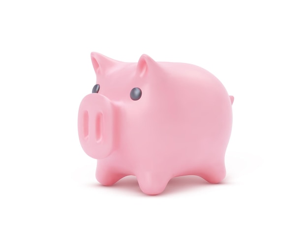 白い背景 イラストに分離されたリアルなピンクの貯金箱豚 プレミアムベクター