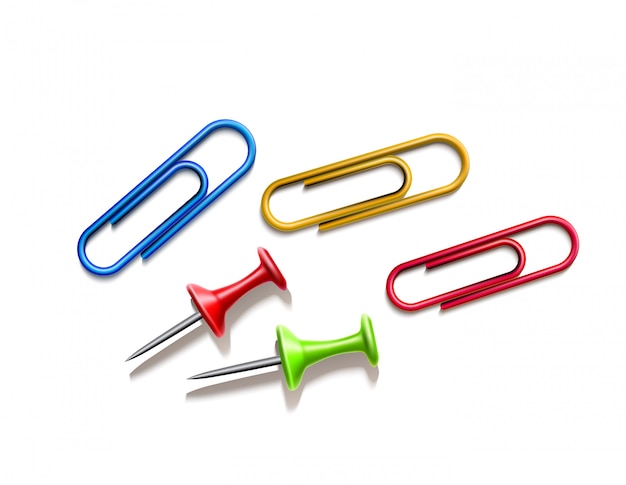 Premium Vector Realistic Pins And Colored Paper Clips Set Office Supplies