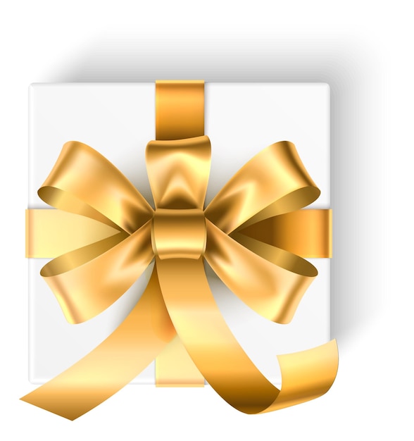 Premium Vector | Realistic present top view. white giftbox tied with ...