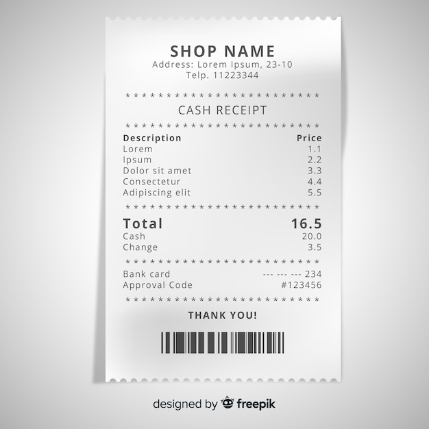 Free Vector Realistic Receipt Template