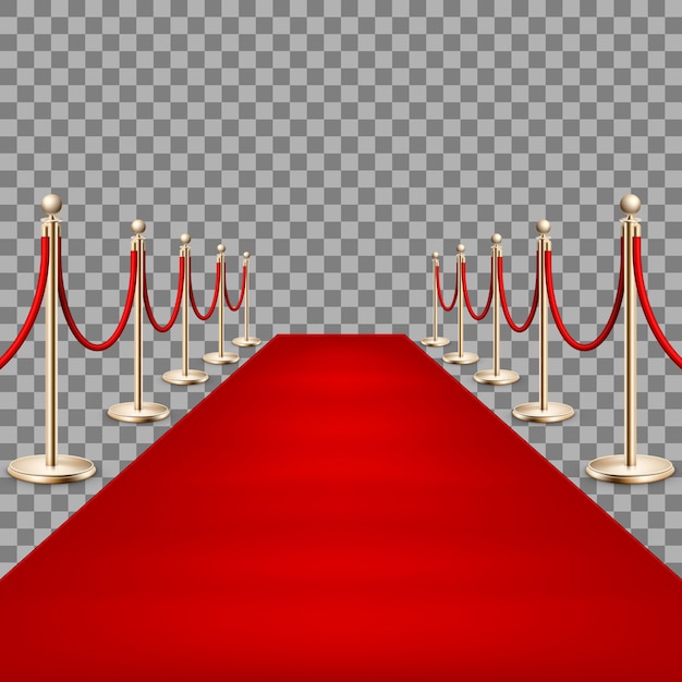 Realistic red carpet between rope barriers. | Premium Vector