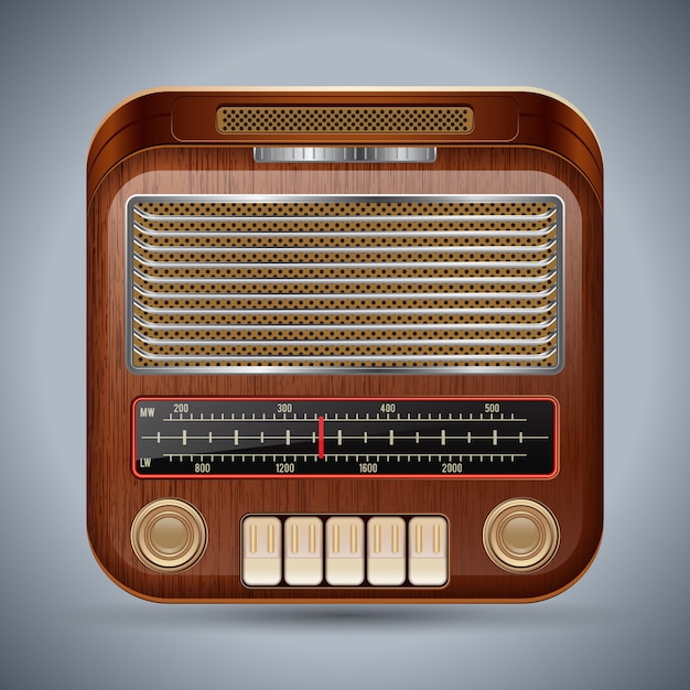 Realistic retro radio receiver vector icon Premium Vector