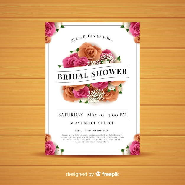 Free Vector Realistic Roses Bridal Shower Card Template