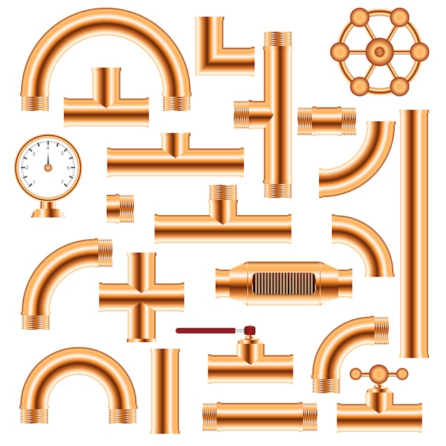 Premium Vector Realistic Set Of Copper Pipes