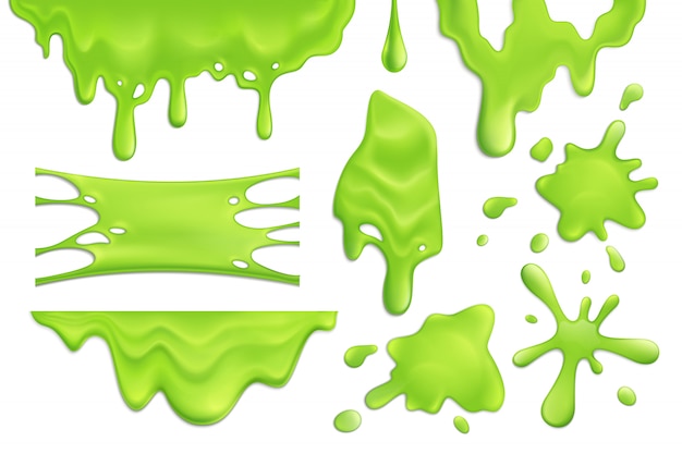 Free Vector Realistic Set Of Green Slime Blots And Drops Isolated