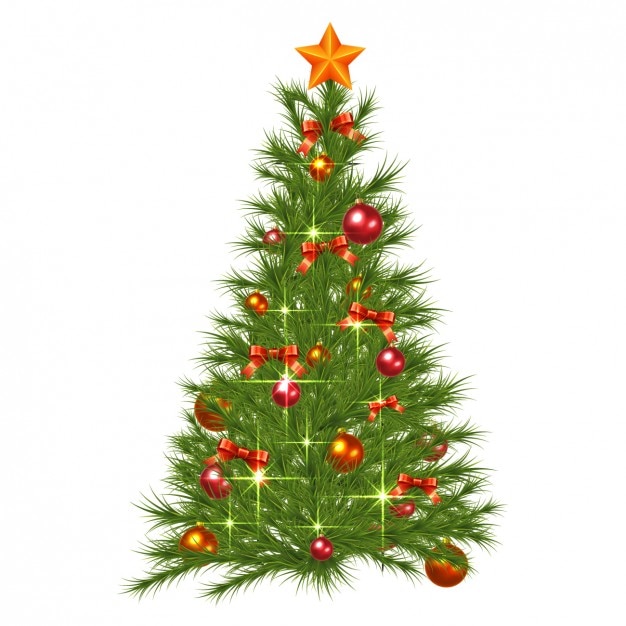 Download Realistic and shiny christmas tree with decorations Vector ...