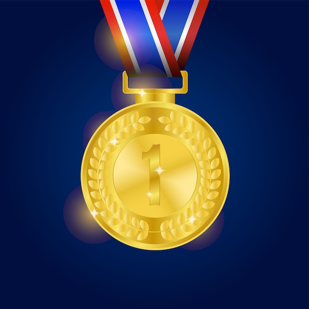 Download Realistic shiny gold medal with blue background Vector | Premium Download