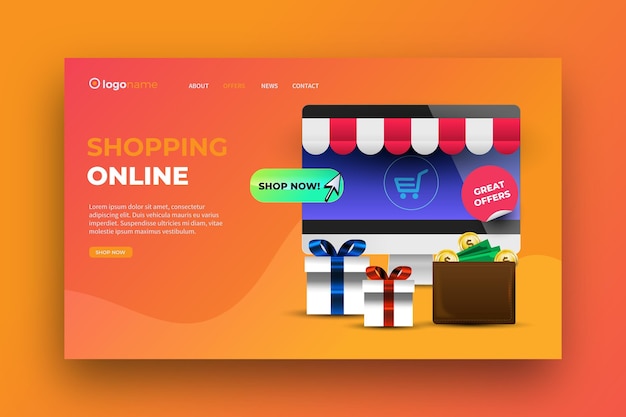 Realistic shopping online landing page design | Free Vector