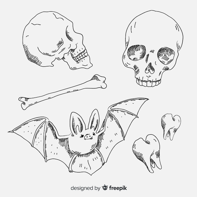 Free Vector Realistic Sketch Halloween Element Collection