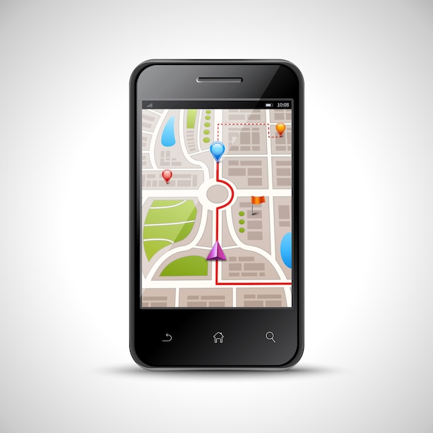 Realistic smartphone with gps navigation map on screen isolated Free Vector