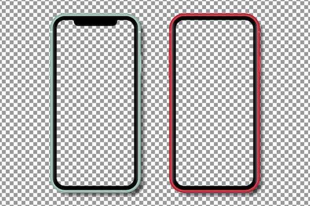 透明なスクリーンを備えたリアルなスマートフォン 透明な背景に分離されたスマートフォンのモックアップ リアルなイラスト プレミアムベクター