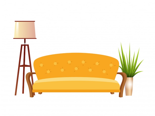 Premium Vector | Realistic sofa with floor lamp