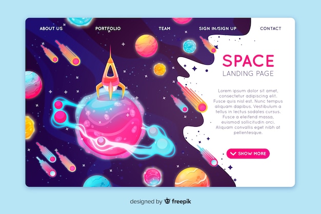 Realistic space landing page template Free Vector