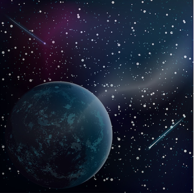 未知の惑星と多くの星を持つ現実的な空間 プレミアムベクター