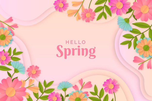 Realistic spring background in paper style Premium Vector