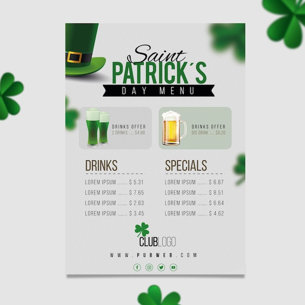 Free Vector Realistic st. patrick's day menu template