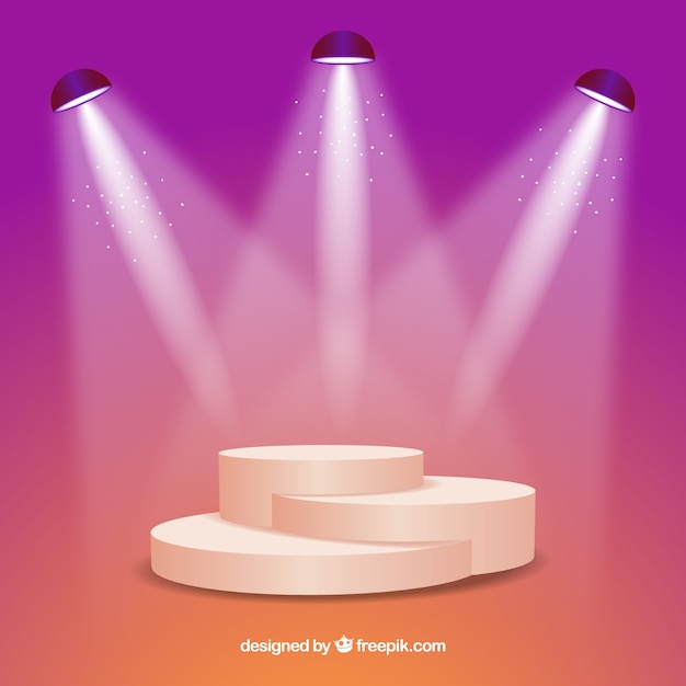 Realistic stage podium with elegant lightning Free Vector