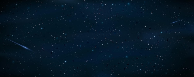 青い流れ星とリアルな星空 隕石が落ちる 夜空に輝く星 銀河オブジェクト あなたのデザインのための宇宙背景放射または壁紙 プレミアムベクター