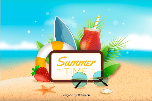 Free Vector | Realistic summer background with summer objects