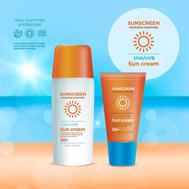 Free Vector | Realistic sunscreen advertising