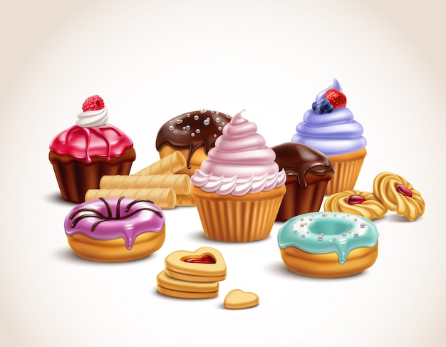 Download Realistic sweet treats composition | Free Vector