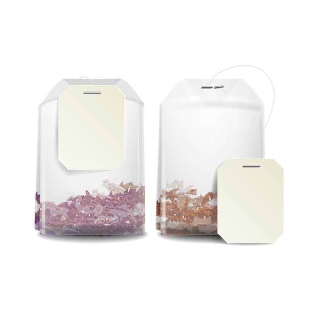 Download Realistic tea bag with empty white label Vector | Premium ...