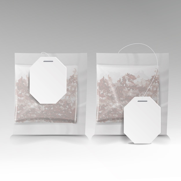 Download Realistic tea bag with empty white label Vector | Premium Download