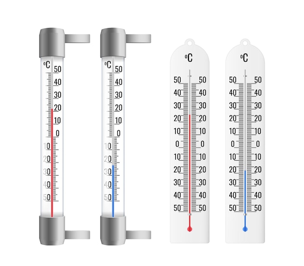 Premium Vector | Realistic thermometers set. outdoor and indoor