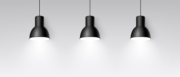 Realistic Three Lamp Hanging From The, Three Pendant Light Fixture Black
