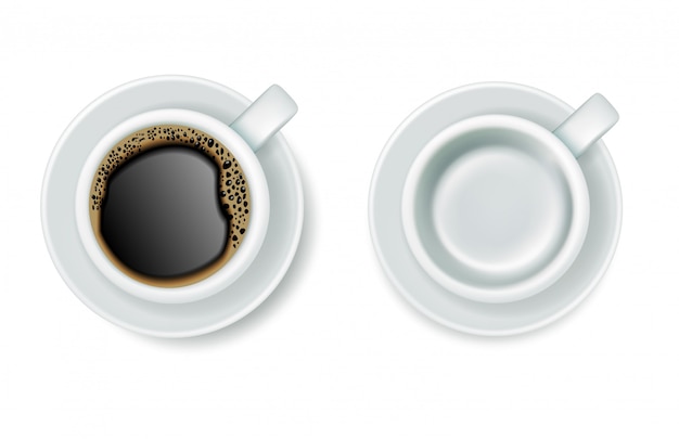 Premium Vector | Realistic top view coffee cups with saucers