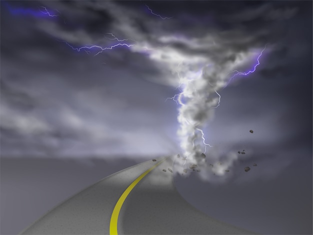 Lightnings 透明なbackgroで隔離された高速道路上の灰色のハリケーンと現実的な竜巻 無料のベクター