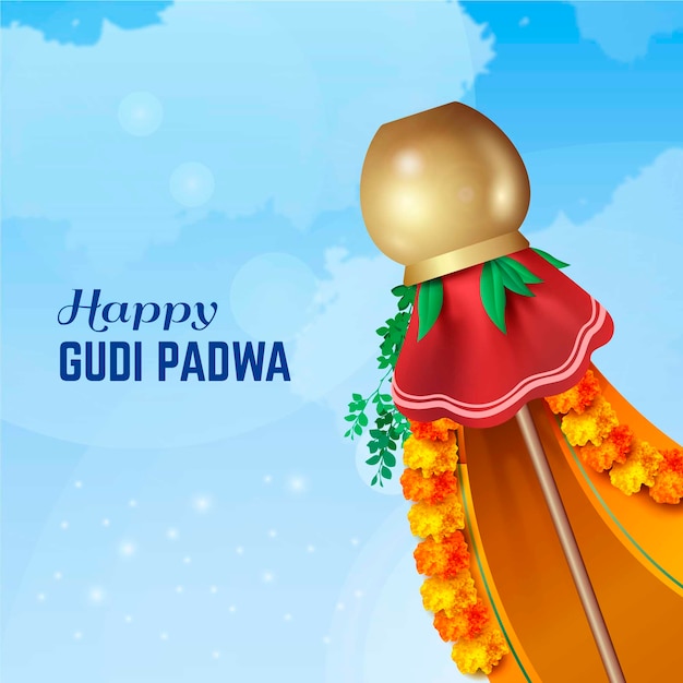 Free Vector Realistic Traditional Gudi Padwa Banner It is observed mainly in maharashtra, goa and parts of karnataka. realistic traditional gudi padwa banner