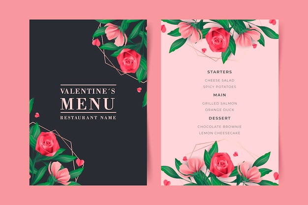 Beautiful Rose Design Valentine's Day Menu Design Template - Free Vector