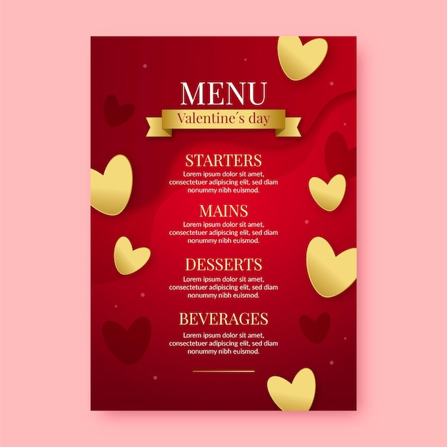 Red and gold Valentine's Day Free Menu Design - Vector