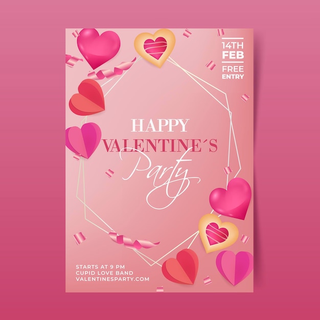 Free Vector | Realistic valentine's day party flyer/poster template