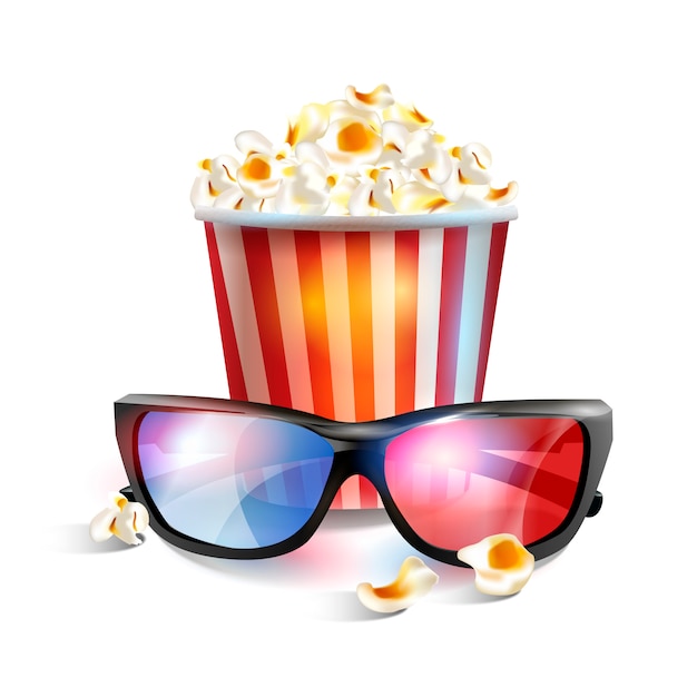 Download Realistic vector illustration of 3d glasses with popcorn. Vector | Premium Download