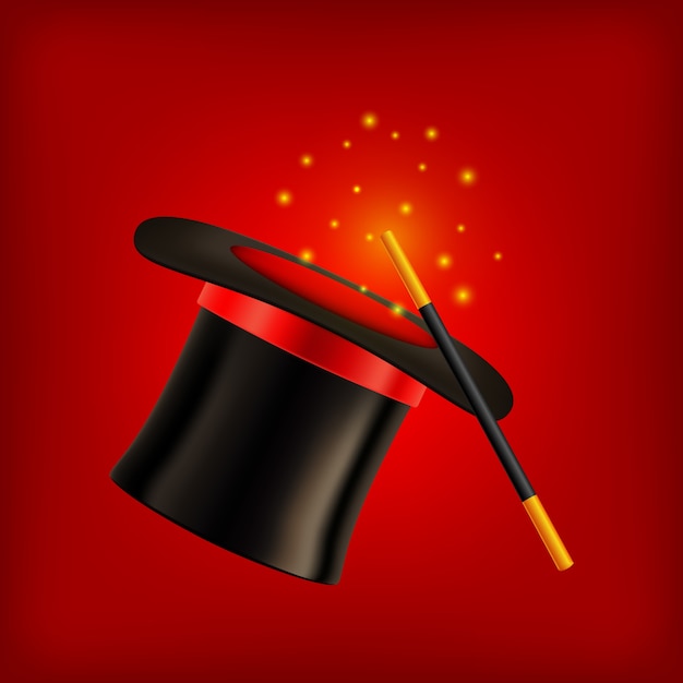 Premium Vector | Realistic vector magic hat with red background ...