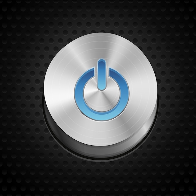 Realistic vector power button - metal design element with glowing effect Premium Vector
