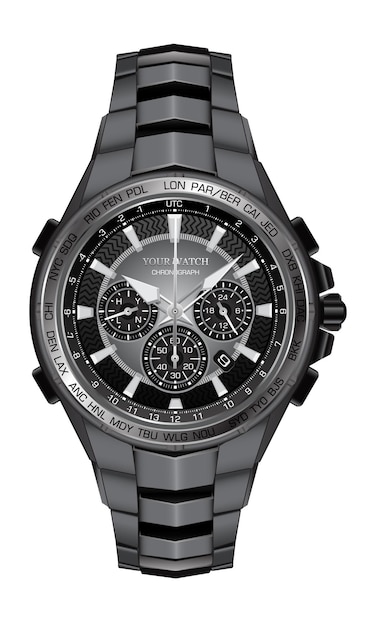 Premium Vector | Realistic watch clock chronograph steel