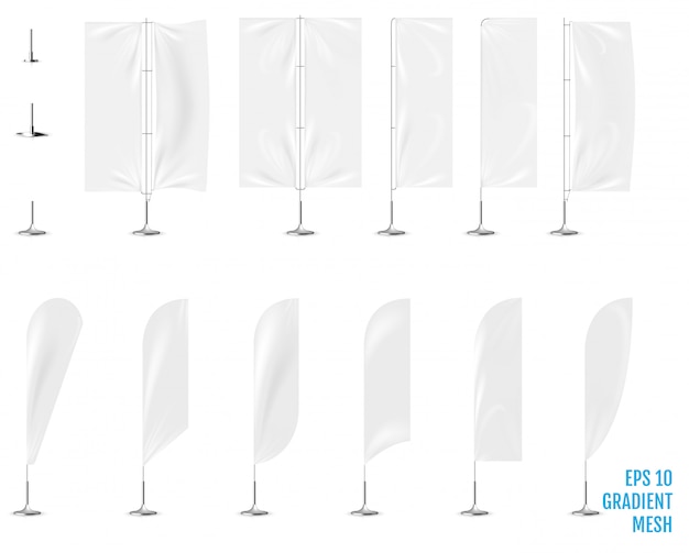 Download Realistic white banner flags 3d mockup. | Premium Vector